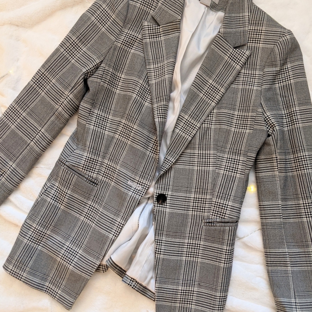 H&M Plaid Longline Blazer